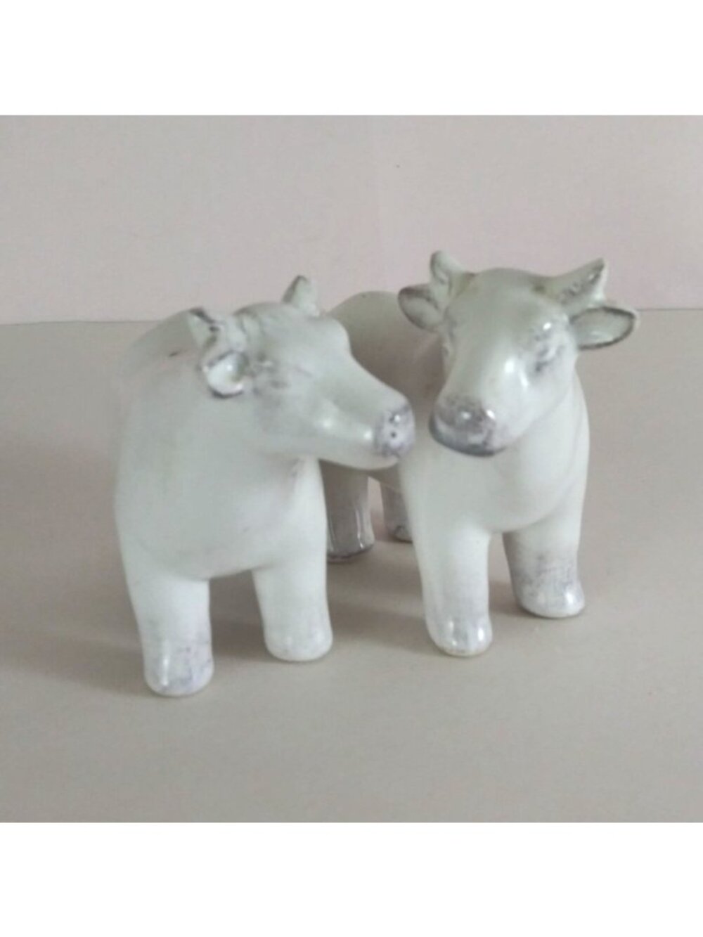 A&B Ceramic White Distressed Cows 3.25" Salt & Pepper Shakers